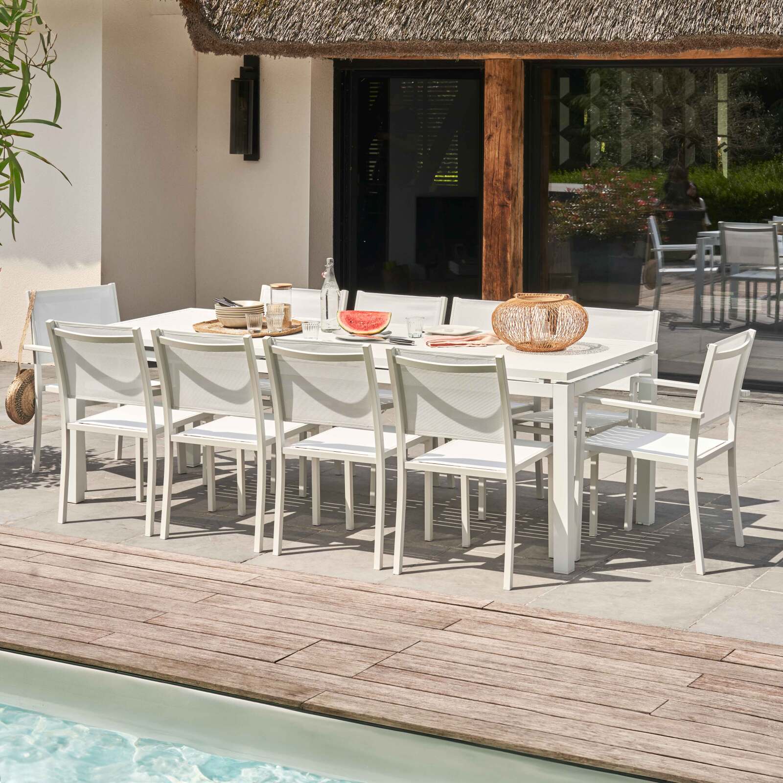 Chaise de jardin en aluminium et textilène avec accoudoirs