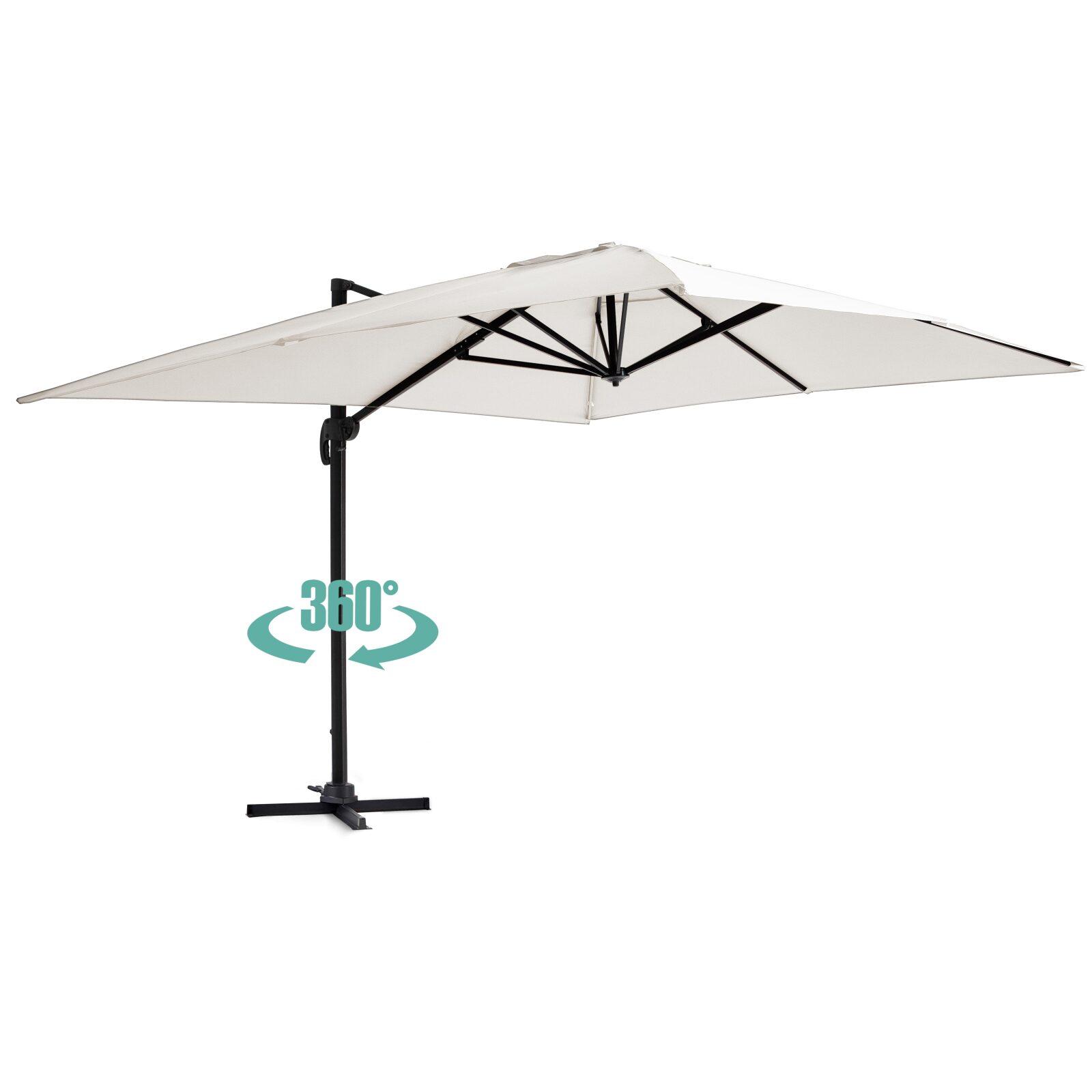 Parasol déporté rotatif 360° (4 x 3m) et 4 dalles à lester remplissables