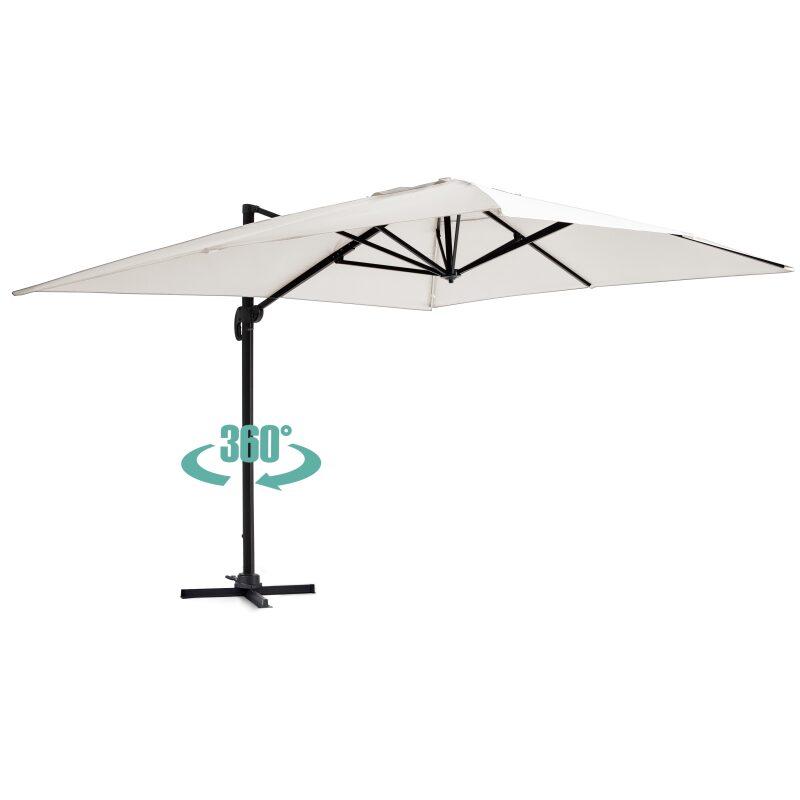 Parasol déporté rotatif 360° (4 x 3m) et 4 dalles à lester remplissables