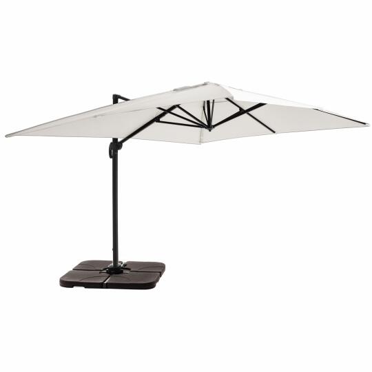 Parasol déporté rotatif 360° (4 x 3m) et 4 dalles à lester remplissables