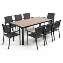 Table de jardin en aluminium effet bois 206X100X74 cm et 8 chaises avec accoudoirs