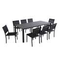 Table de jardin extensible en aluminium 52/260x100 cm et 8 chaises en textilène