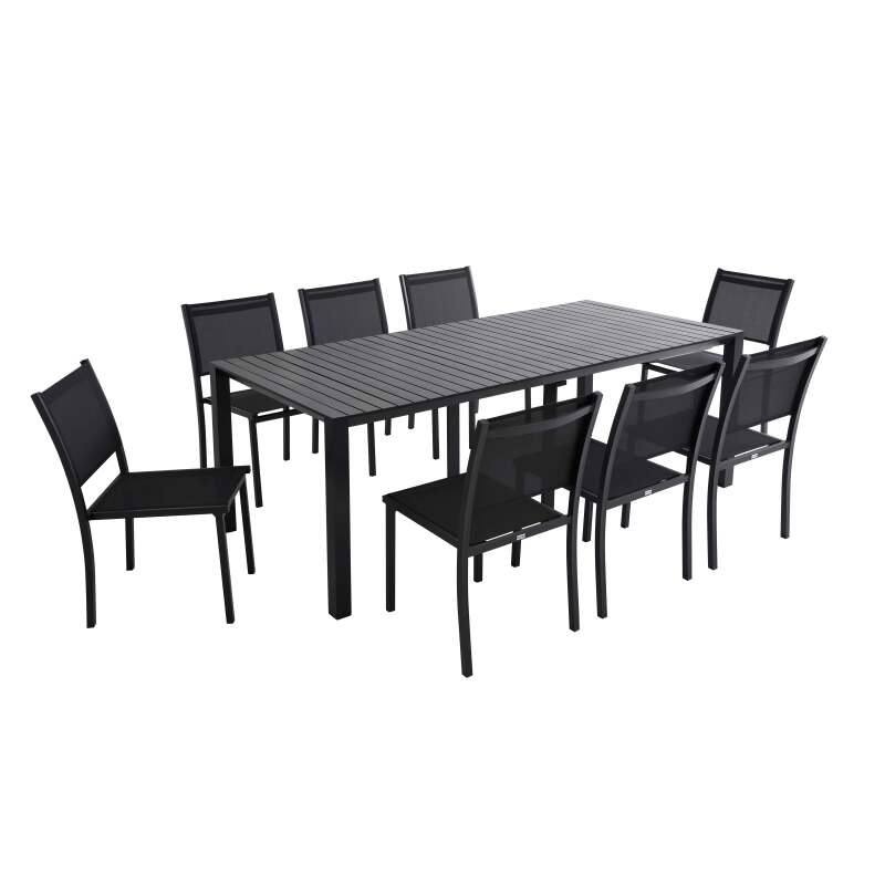 Table de jardin extensible en aluminium 52/260x100 cm et 8 chaises en textilène