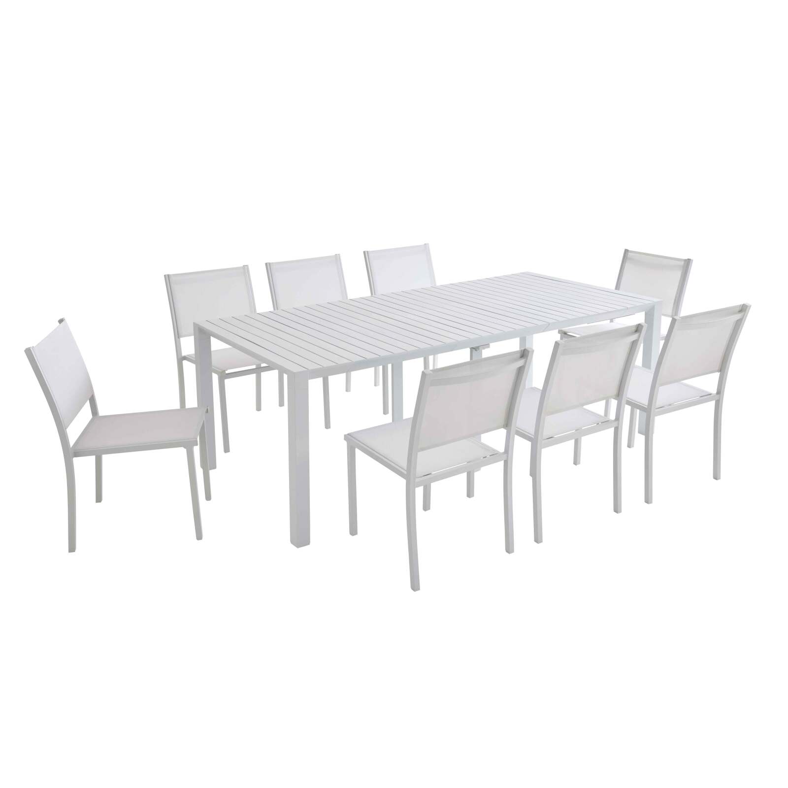 Table de jardin extensible en aluminium 52/260x100 cm et 8 chaises en textilène