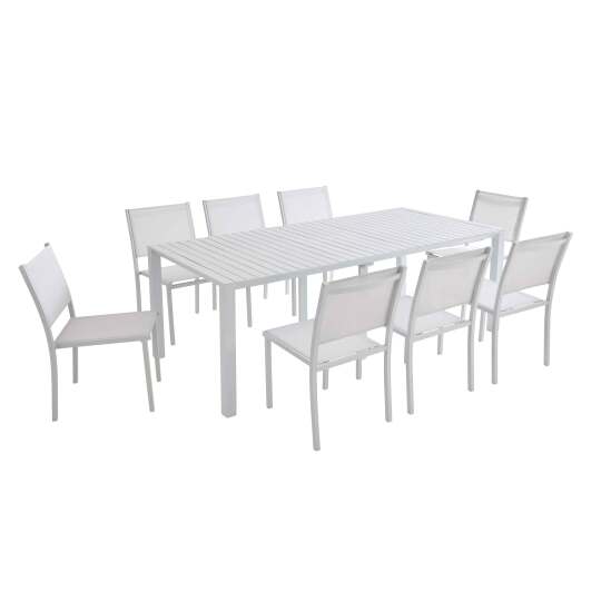 Table de jardin extensible en aluminium 52/260x100 cm et 8 chaises en textilène | Oviala