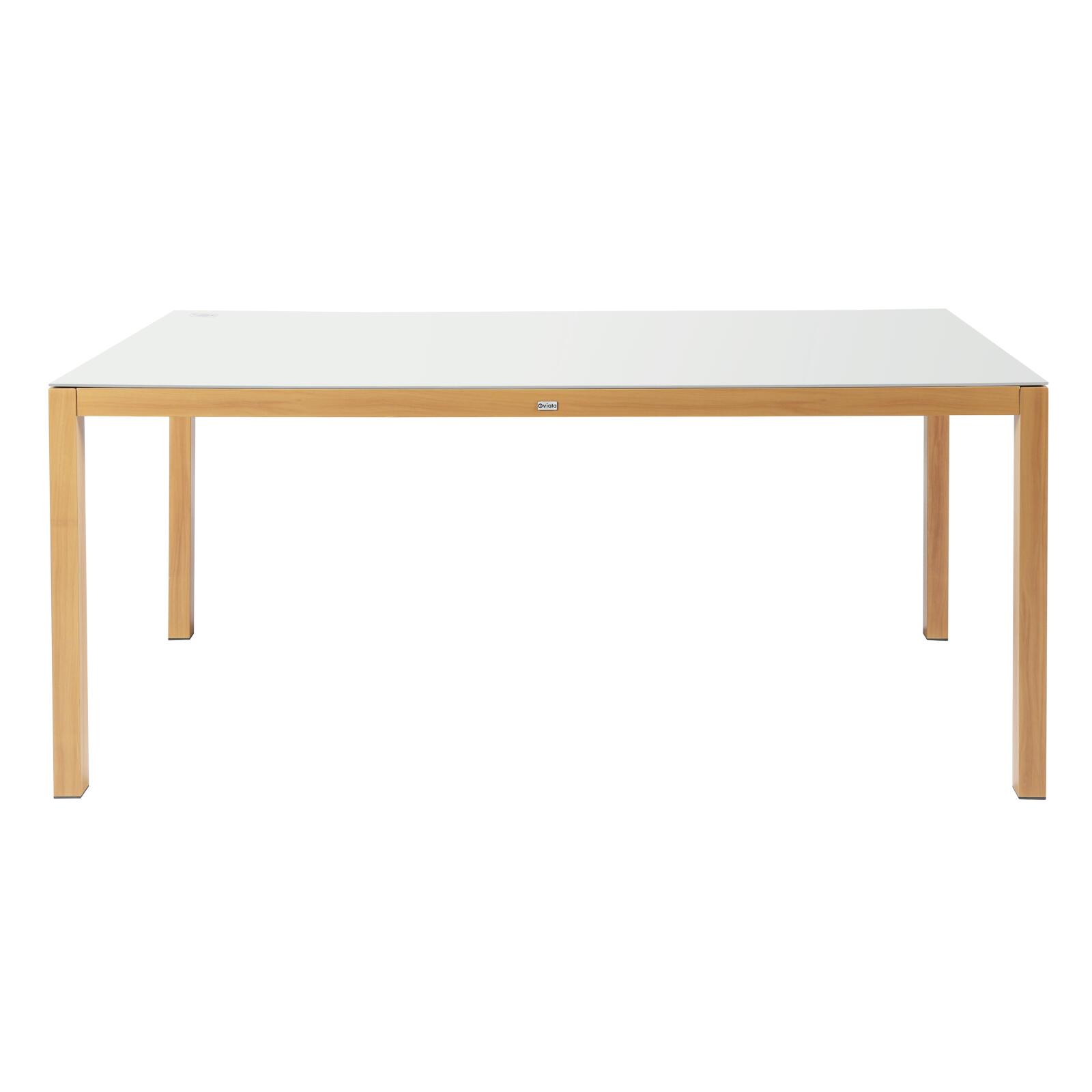 Table de jardin rectangulaire en aluminium effet bois avec plateau en verre trempé (180 x 90 x 74 cm)