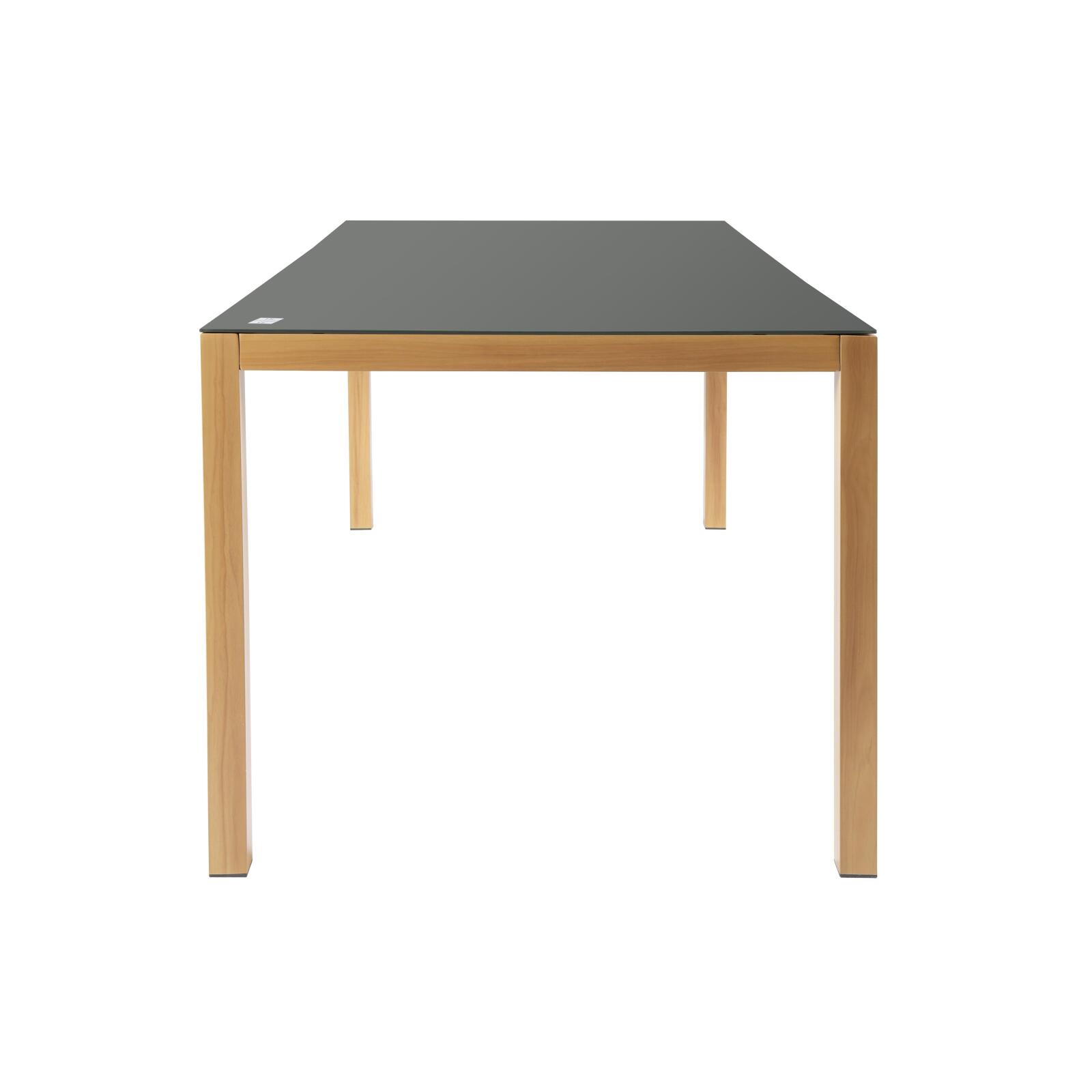 Table de jardin rectangulaire en aluminium effet bois avec plateau en verre trempé (180 x 90 x 74 cm)