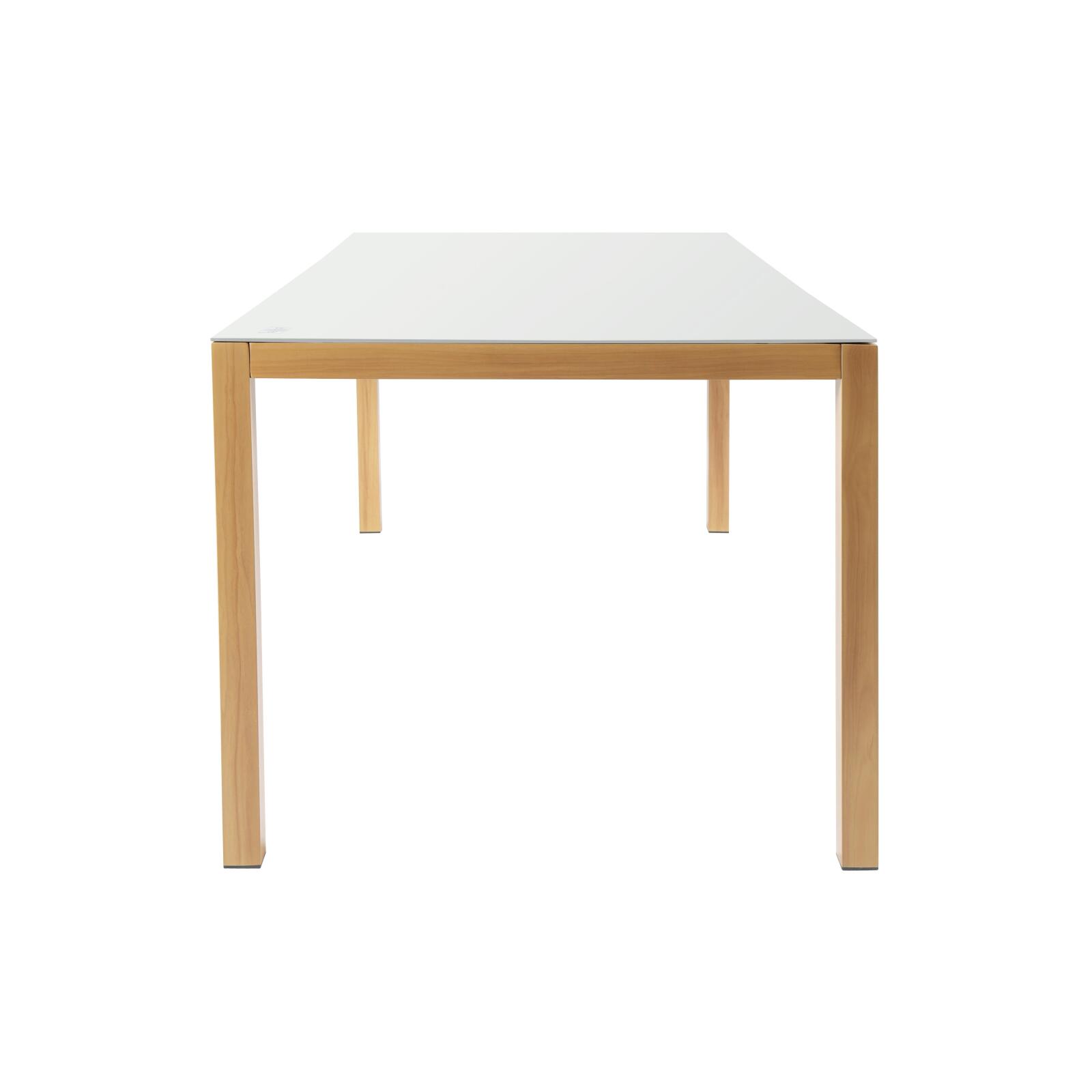 Table de jardin rectangulaire en aluminium effet bois avec plateau en verre trempé (180 x 90 x 74 cm)