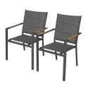 Chaise de jardin en aluminium et textilène avec accoudoirs - Lot de 2