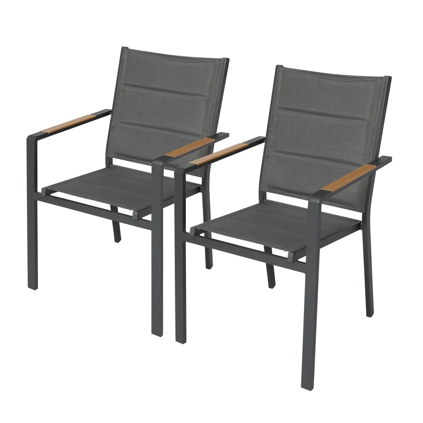 Chaise de jardin en aluminium et textilène avec accoudoirs - Lot de 2