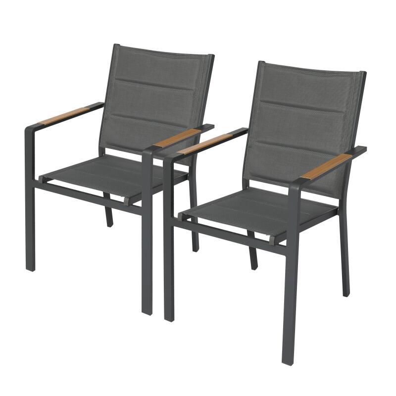 Chaise de jardin en aluminium et textilène avec accoudoirs - Lot de 2