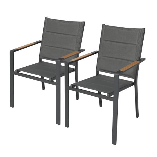 Chaise de jardin en aluminium et textilène avec accoudoirs - Lot de 2