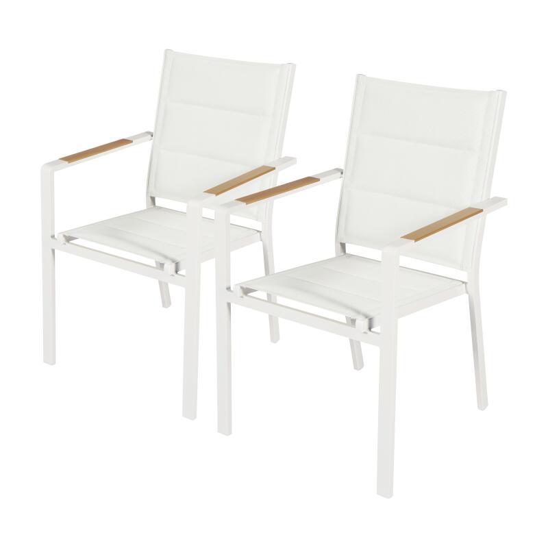 Chaise de jardin en aluminium et textilène avec accoudoirs - Lot de 2