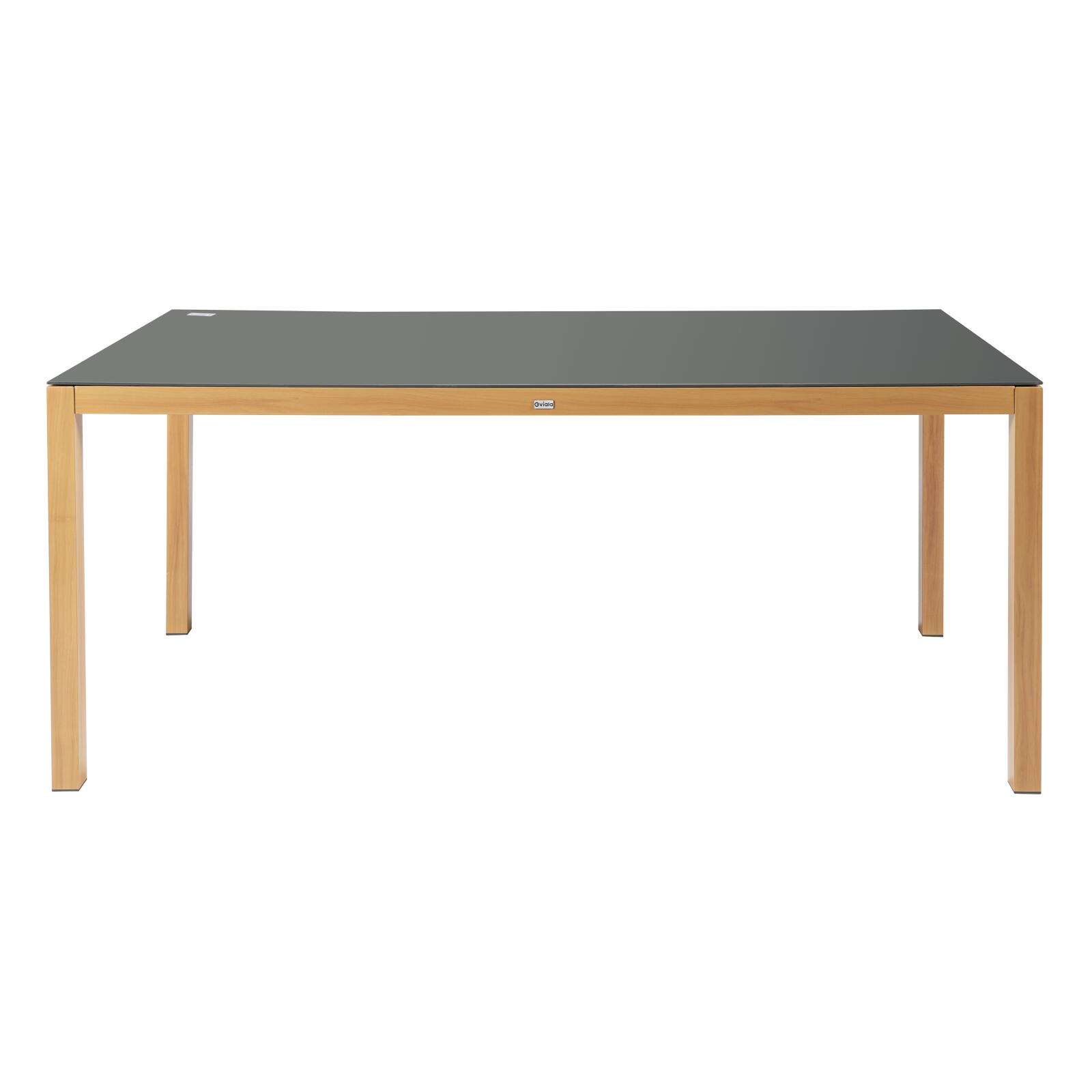 Table de jardin en aluminium effet bois et verre trempé 180x90 cm et 8 chaises avec accoudoirs en textilène