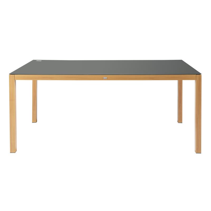 Table de jardin en aluminium effet bois et verre trempé 180x90 cm et 8 chaises avec accoudoirs en textilène