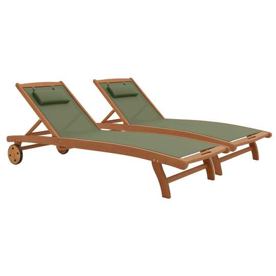 Lot de 2 bains de soleil en bois FSC® inclinable avec roues