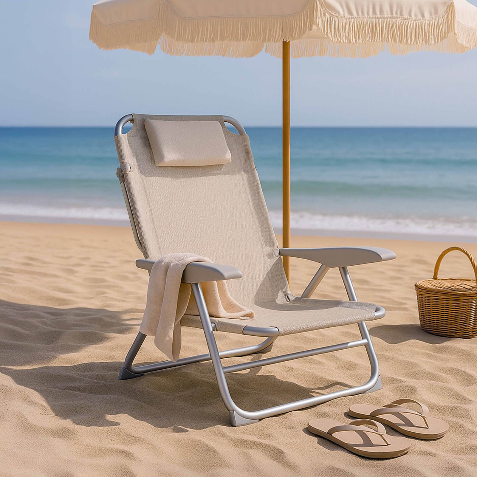Chaise de plage pliante, inclinable 4 positions