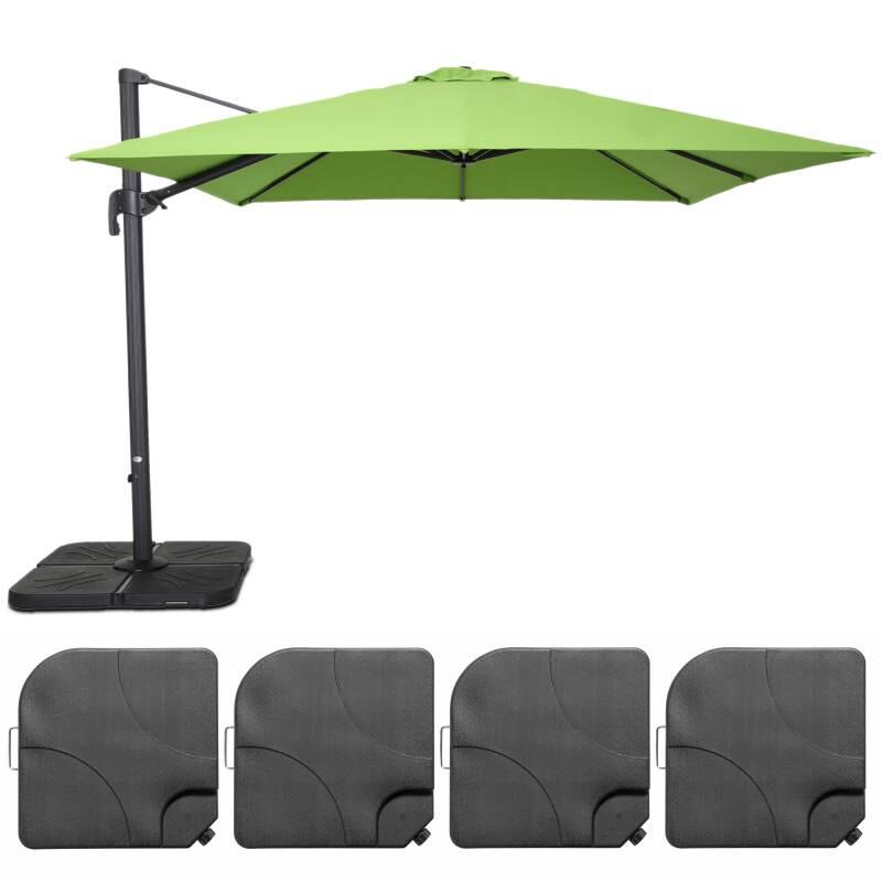 Parasol déporté carré (3 x 3m) rotatif 360° et 4 dalles à lester remplissables