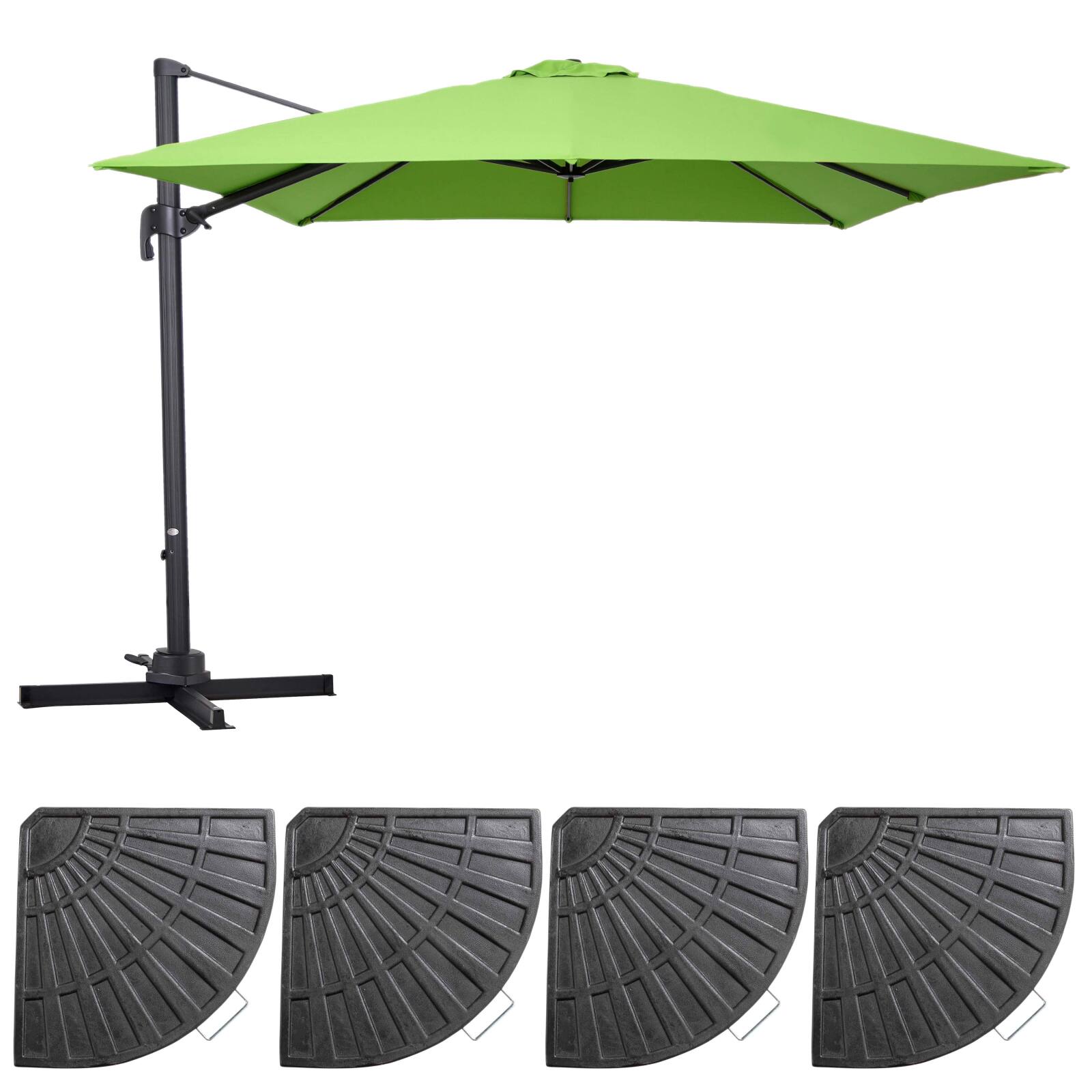 Parasol déporté carré (3 x 3m) rotatif 360° et 4 dalles lestées