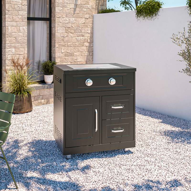 Cuisine extérieure en métal avec évier, barbecue et rangement - 2 modules