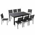 Table de jardin extensible rectangulaire en aluminium avec 6 chaises et 2 chaises avec accoudoirs