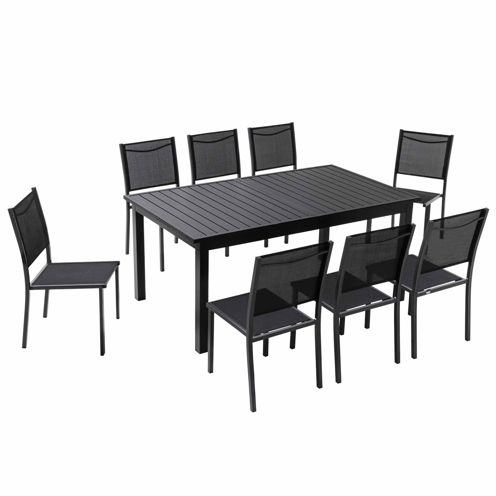 Table de jardin extensible rectangulaire en aluminium avec 6 chaises et 2 chaises avec accoudoirs