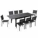 Table de jardin extensible rectangulaire en aluminium avec 6 chaises et 2 chaises avec accoudoirs