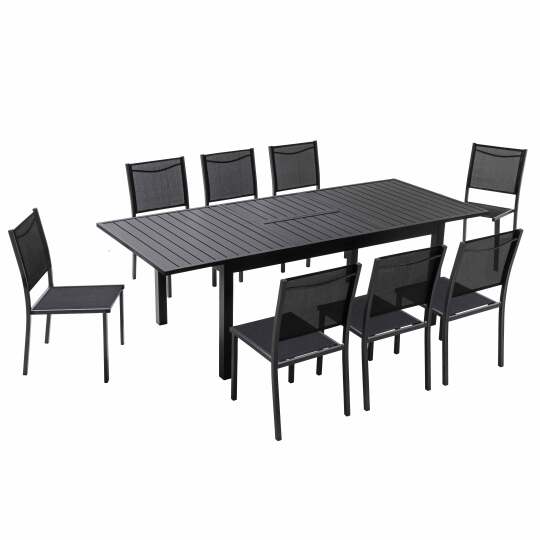 Table de jardin extensible rectangulaire en aluminium avec 6 chaises et 2 chaises avec accoudoirs