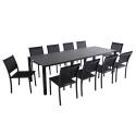 Table de jardin extensible en aluminium 52/260x100 cm et 10 chaises en textilène