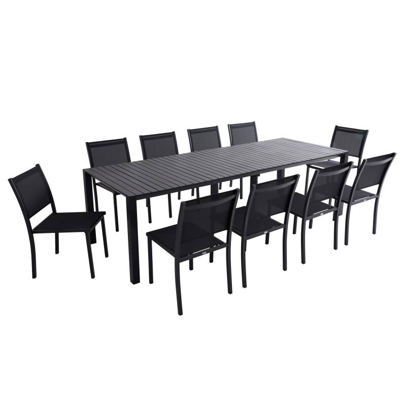 Table de jardin extensible en aluminium 52/260x100 cm et 10 chaises en textilène