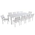 Table de jardin extensible en aluminium 52/260x100 cm et 10 chaises en textilène