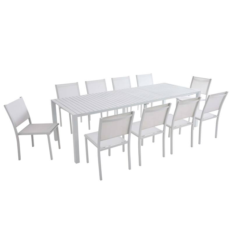 Table de jardin extensible en aluminium 52/260x100 cm et 10 chaises en textilène