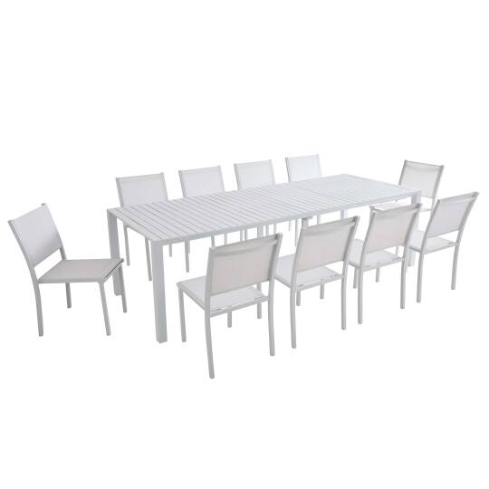 Table de jardin extensible en aluminium 52/260x100 cm et 10 chaises en textilène