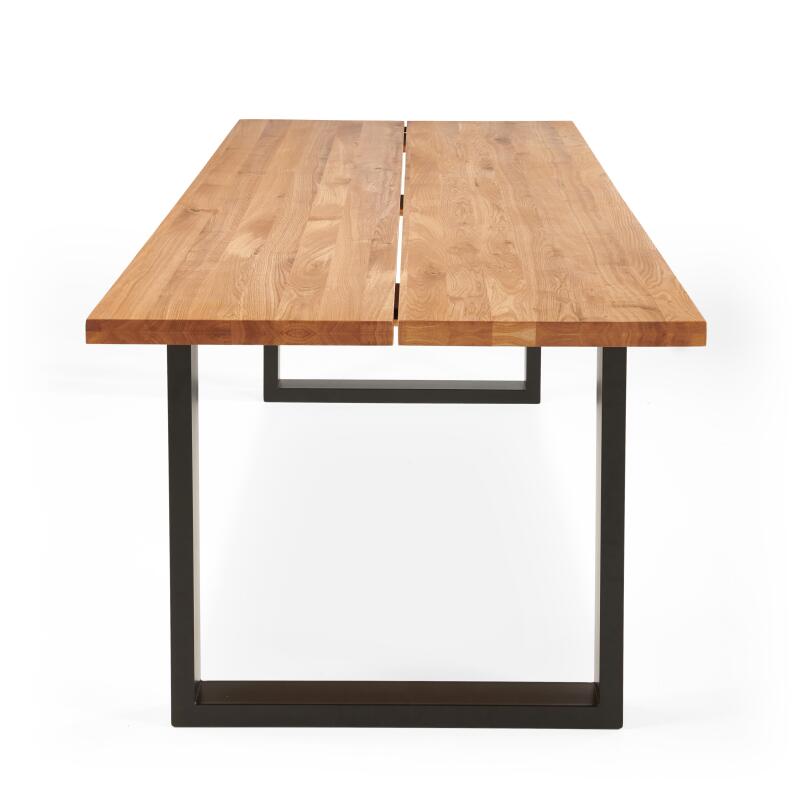 Table à manger rectangulaire en chêne FSC® avec bords irréguliers et pieds en forme de U