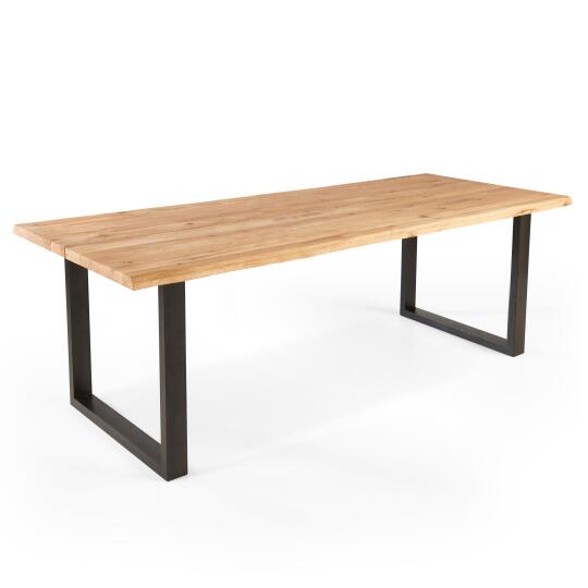 Table à manger noir et bois de chêne FSC® 8 personnes avec bords irréguliers et pieds en U | Oviala