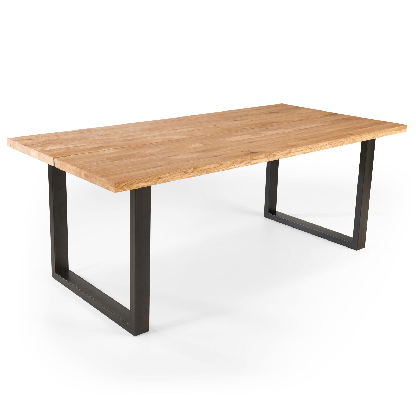 Table à manger rectangulaire en chêne FSC® avec bords irréguliers et pieds en forme de U