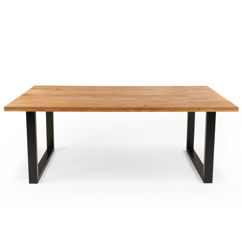 Table à manger rectangulaire en chêne FSC® avec bords irréguliers et pieds en forme de U
