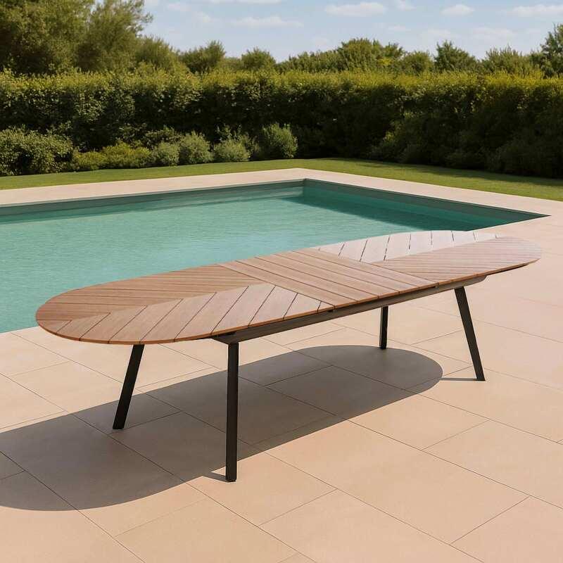 Table de jardin extensible rectangulaire (220/280 x 100 x 76 cm) en aluminium et polywood