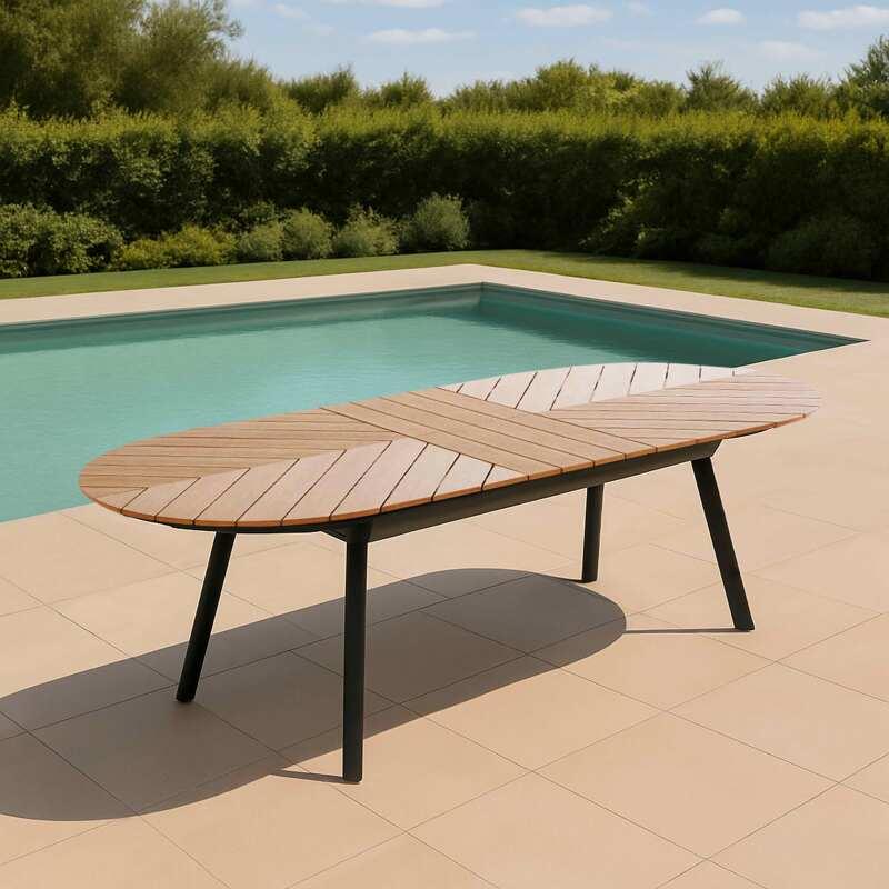 Table de jardin extensible rectangulaire (180/220 x 100 x 76 cm) en aluminium et polywood 