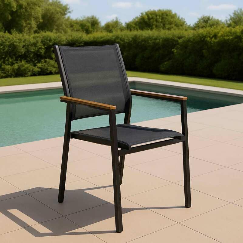 Chaise de jardin en aluminium et textilène avec accoudoirs
