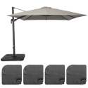 Parasol déporté carré (3 x 3m) rotatif 360° et 4 dalles à lester remplissables