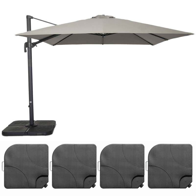 Parasol déporté carré (3 x 3m) rotatif 360° et 4 dalles à lester remplissables