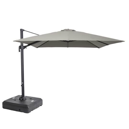 Parasol déporté 3x3 m carré inclinable rotatif 360° et dalle à lester sur roues 100 L | Oviala