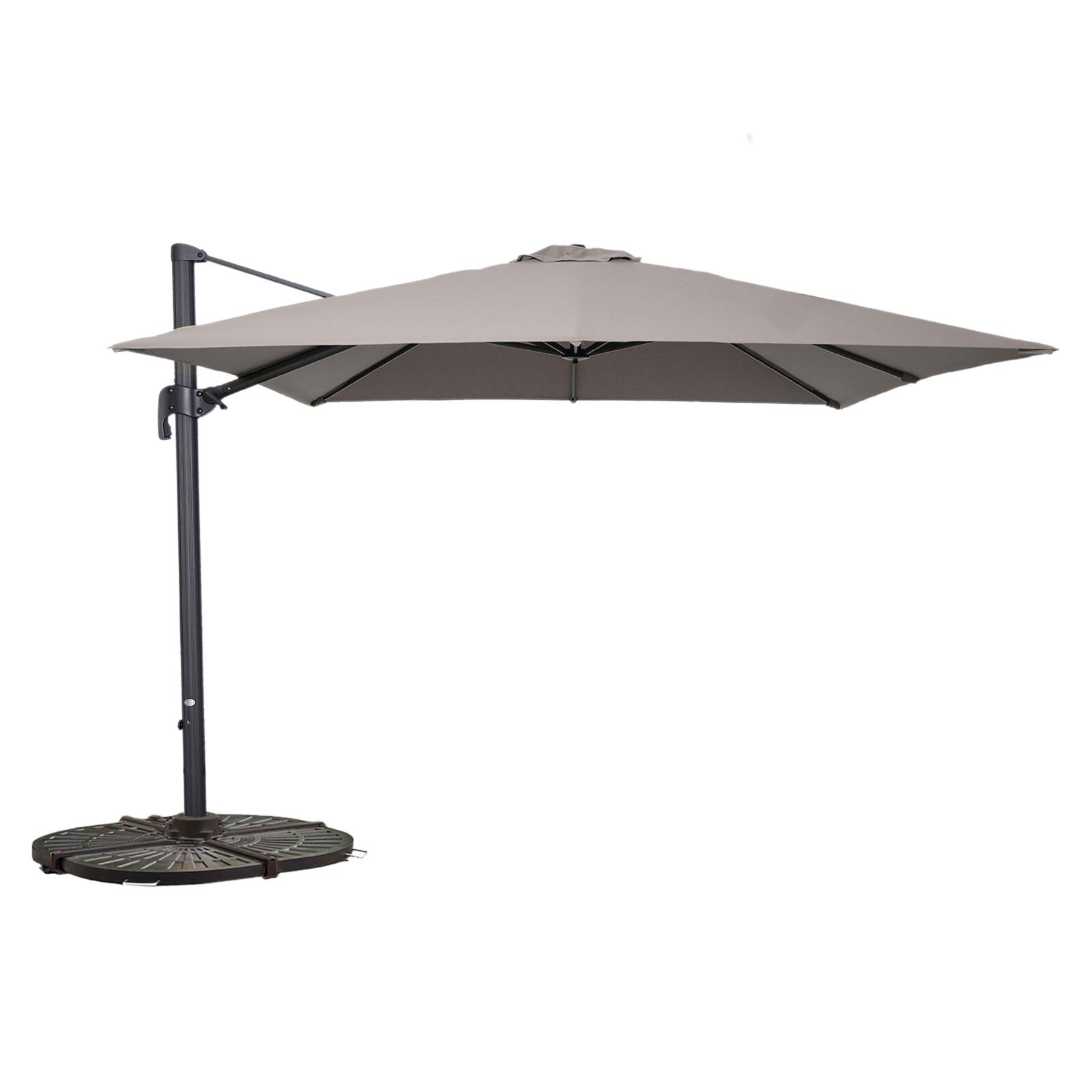 Parasol déporté carré (3 x 3m) rotatif 360° et 4 dalles lestées