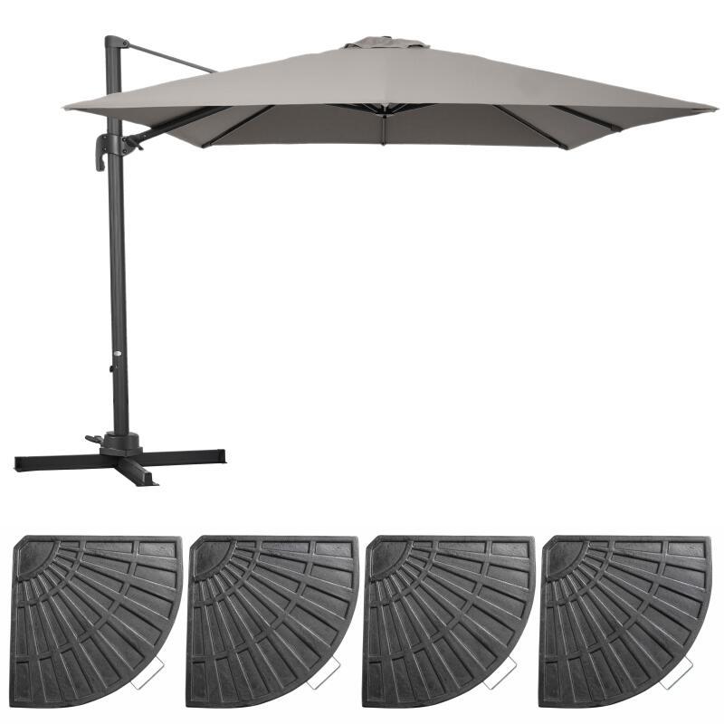 Parasol déporté carré (3 x 3m) rotatif 360° et 4 dalles lestées
