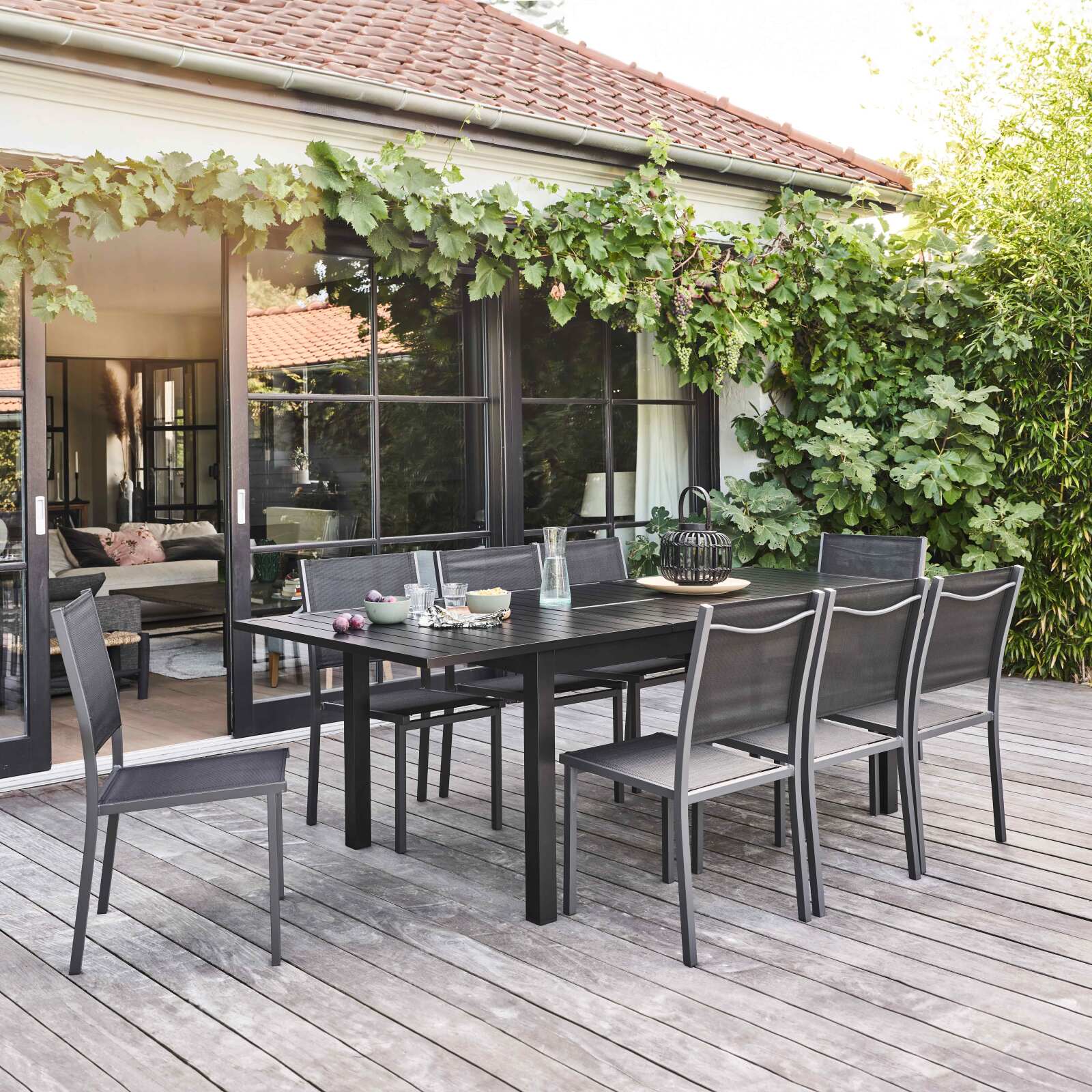 Table de jardin extensible en aluminium 174/238 cm avec 8 chaises