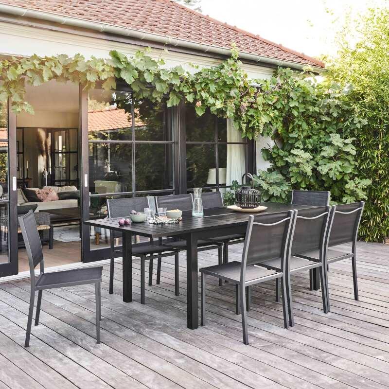 Table de jardin extensible en aluminium 174/238 cm avec 8 chaises