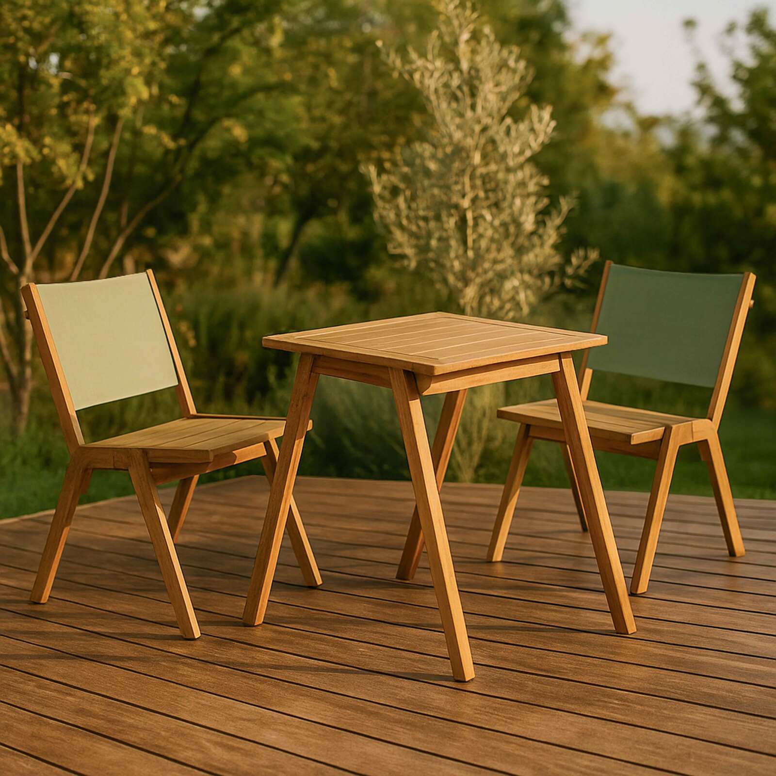 Table de jardin carrée 67 x 80 x 76 cm en bois d'eucalyptus FSC® et 2 chaises 