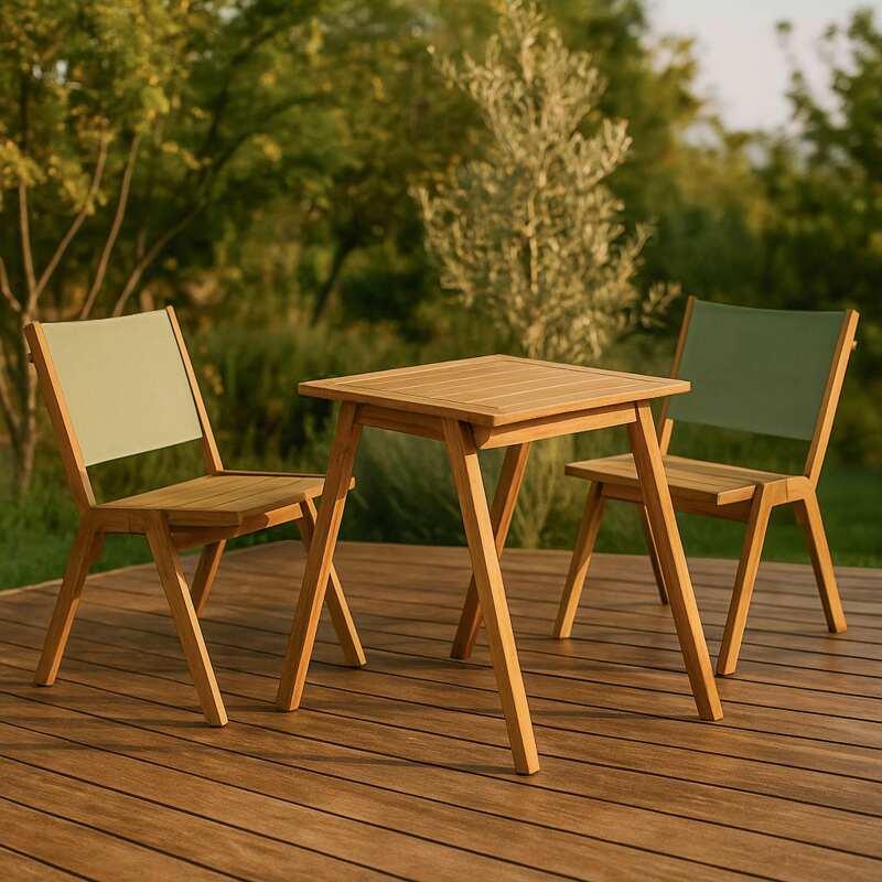 Table de jardin carrée 67 x 80 x 76 cm en bois d'eucalyptus FSC® et 2 chaises