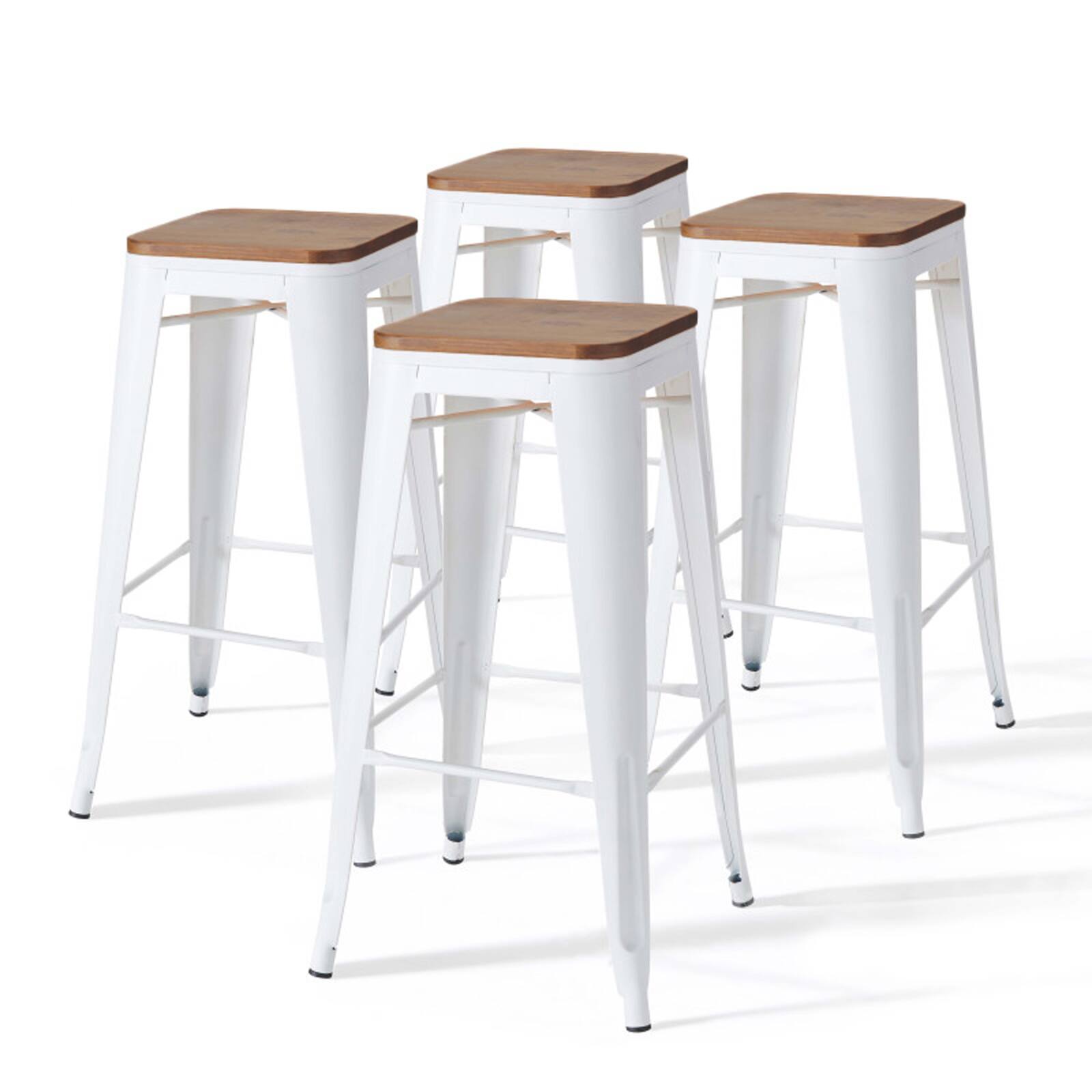 Lot de 4 tabourets de bar en acier mat et bois